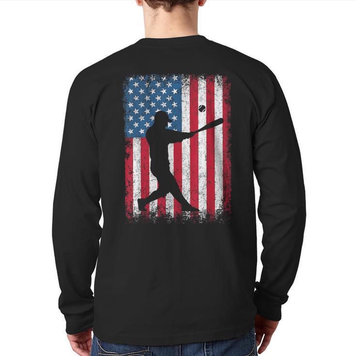 American Flag Vintage Baseball Flag Dad Mom Tee T-Shirt Long Sleeve T-Shirt Back Print