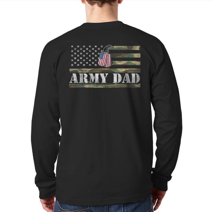 Army Dad With American Flag Camo For Veteran Day Women Kids Men Long Sleeve T-Shirt Back Print