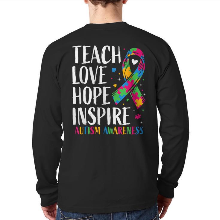 Autism Awareness Ribbon Mom Dad Kids Autistic Support Autism Long Sleeve T-Shirt Back Print
