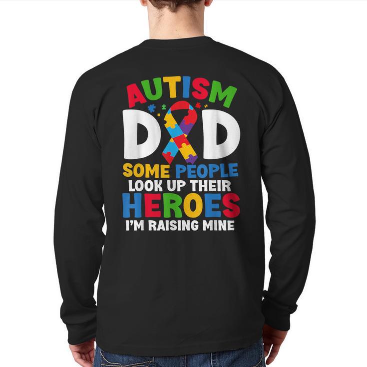 Autism Dad Puzzle Ribbon Proud Son Hero Autism Awareness Long Sleeve T-Shirt Back Print
