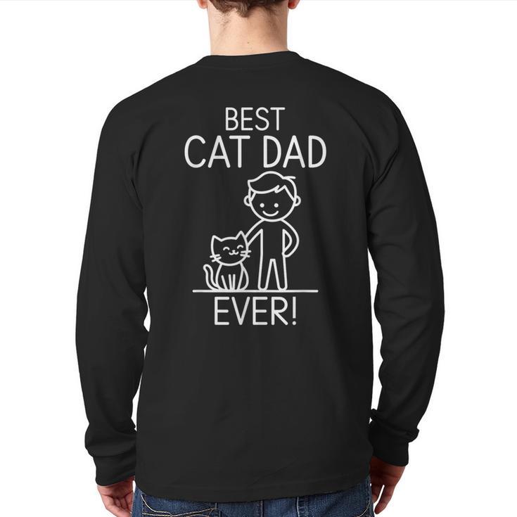 Best Cat Dad Ever Fun Line Art Illustration Long Sleeve T-Shirt Back Print