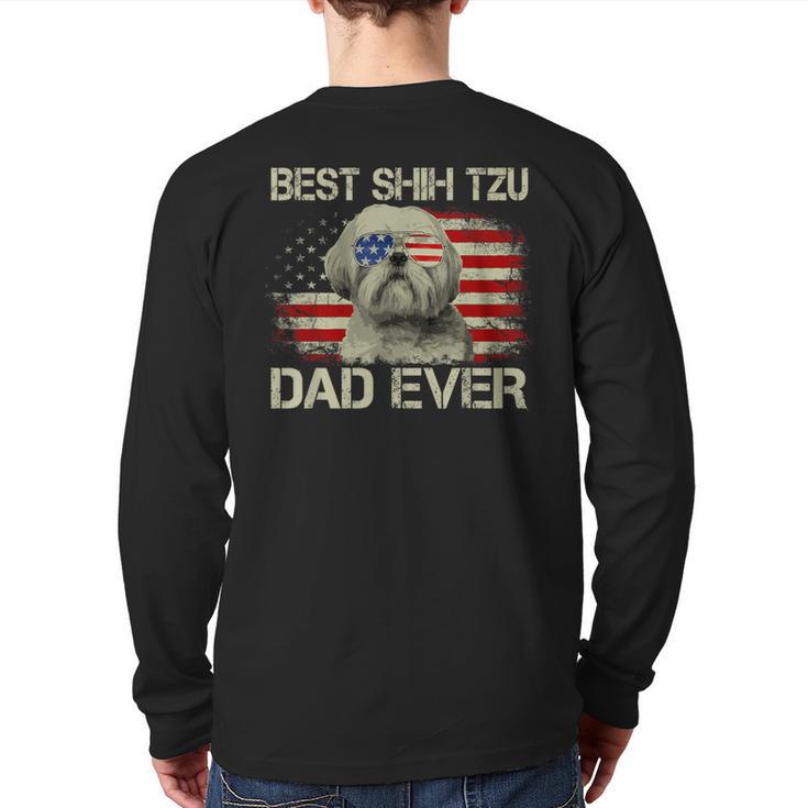 Best Shih Tzu Dad Ever Tshirt Dog Lover American Flag Long Sleeve T-Shirt Back Print