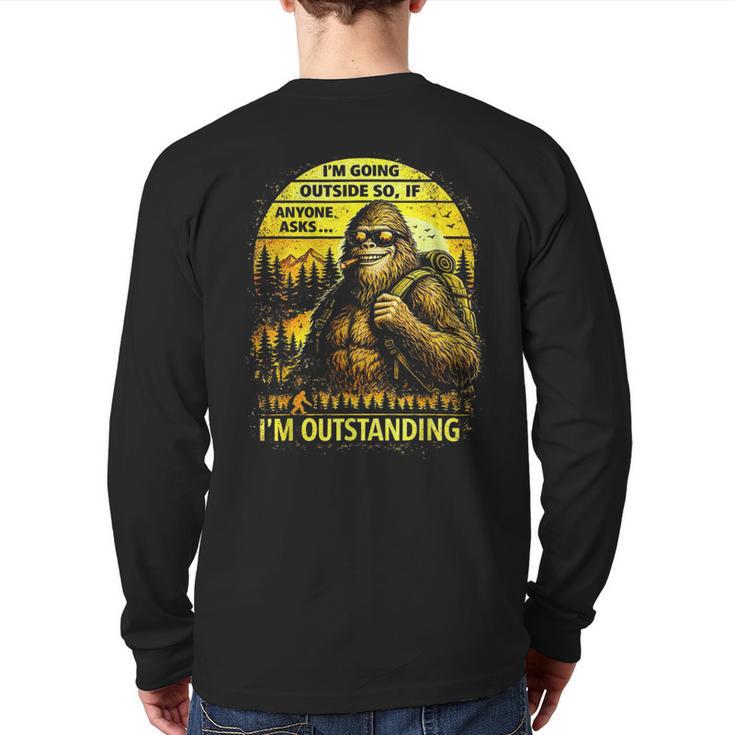 Bigfoot Outdoor Hiking Dad Joke Im Outstanding Sasquatch Long Sleeve T-Shirt Back Print