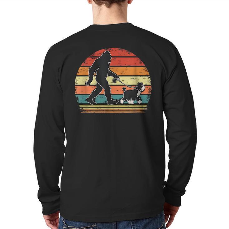 Bigfoot Walking a Dog Bernedoodle Dog Dad Long Sleeve T-Shirt Back Print