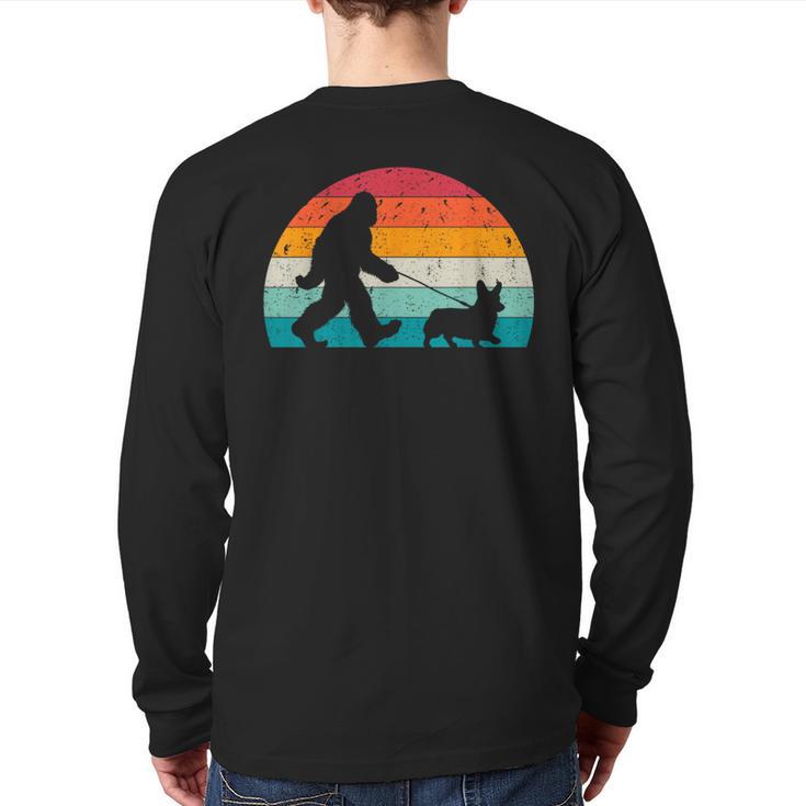 Bigfoot Walking a Dog Corgi Lovers Dog Dad Long Sleeve T-Shirt Back Print