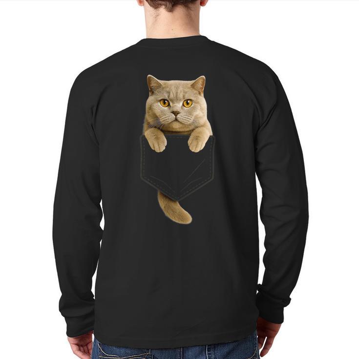 British Shorthair Cat Pocket Cat Mom Cat Dad Cat Lover Long Sleeve T-Shirt Back Print British Shorthair Cat Pocket Cat Mom Cat Dad Cat Lover Long Sleeve T-Shirt Back Print