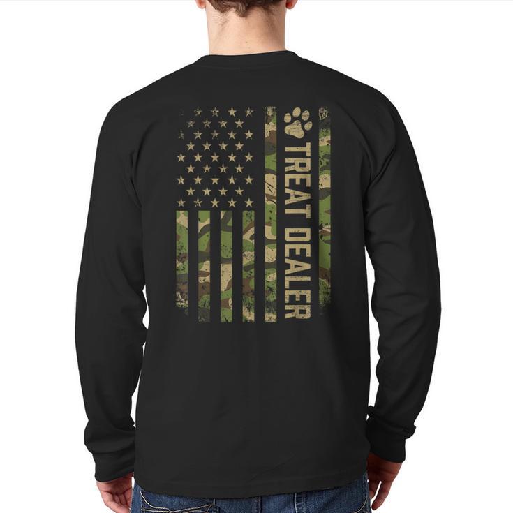 Camo Cat Treat Dealer American Flag US Cat Dad 4th Of July For Men Women Long Sleeve T-Shirt Back Print