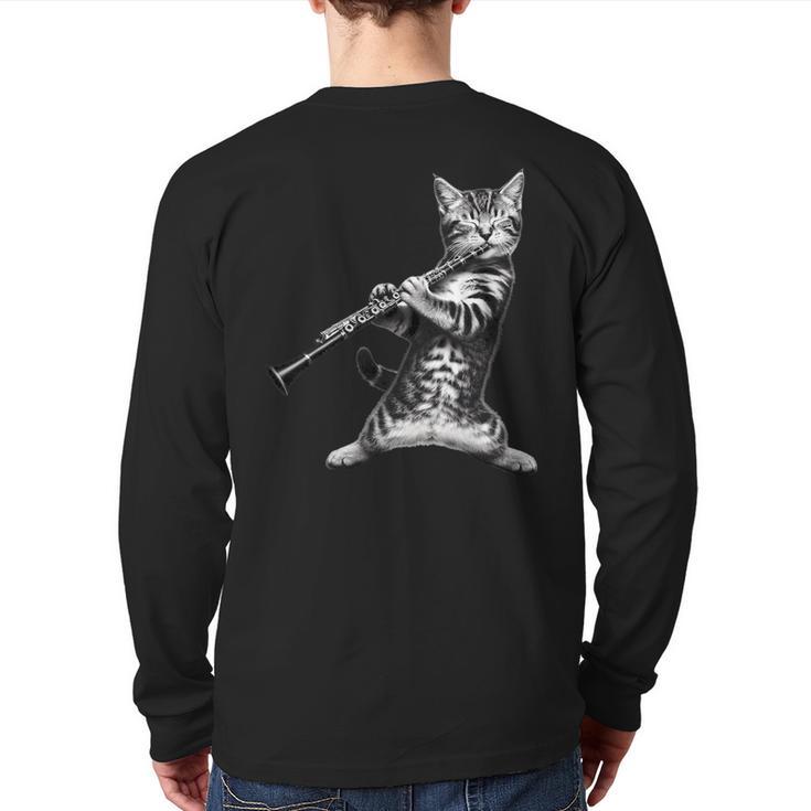 Cat Playing The Clarinet For Cat Lover Cat Mom Cat Dad Long Sleeve T-Shirt Back Print