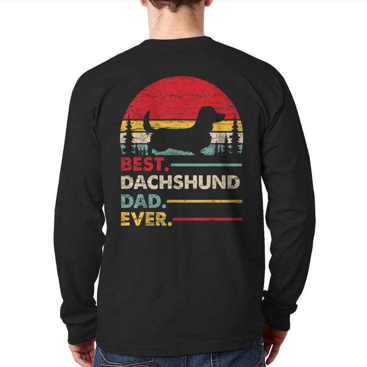 Dachshund Long Haired Best Dad Ever Dog Vintage Retro Long Sleeve T-Shirt Back Print