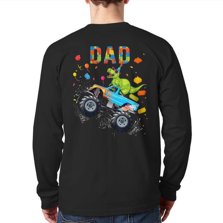 Dad Building Blocks Monster Truck Dinosaur Birthday Long Sleeve T-Shirt Back Print