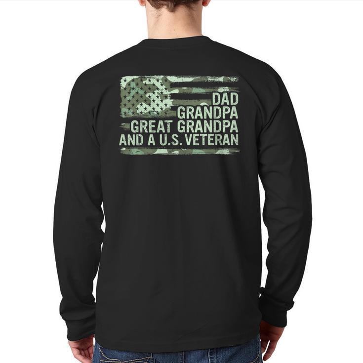 Dad Grandpa Great Grandpa Veteran Fathers Day Great Grandpa Long Sleeve T-Shirt Back Print