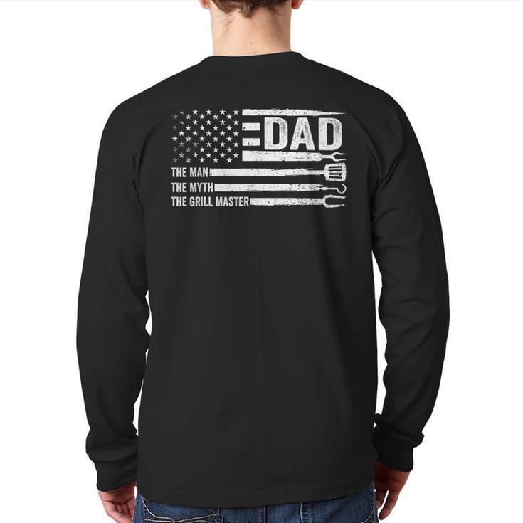 Dad The Man The Myth The Grill Master USA Flag Father's Day Long Sleeve T-Shirt Back Print