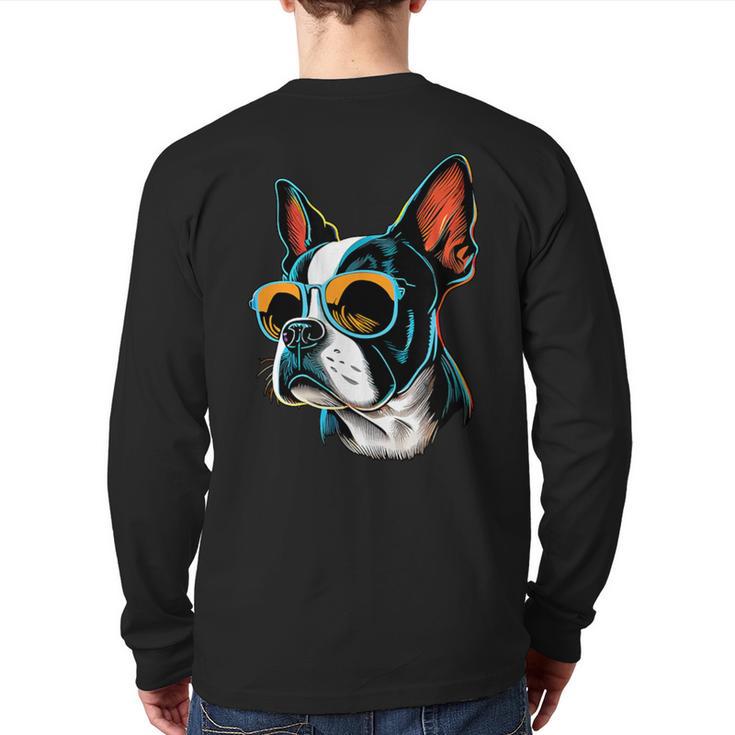 Dad Mom Cool Dog Sunglasses Boston Terrier Long Sleeve T-Shirt Back Print