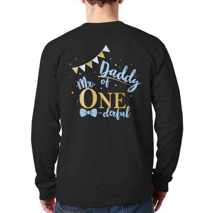 Daddy Of Mr One-Derful Party Blue-Gold Dad Boy 1st Birthday Long Sleeve T-Shirt Back Print
