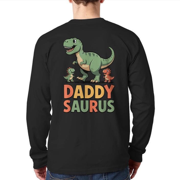 Daddy Saurus Dinosaur Dad Of Two Kids Dino Family Long Sleeve T-Shirt Back Print
