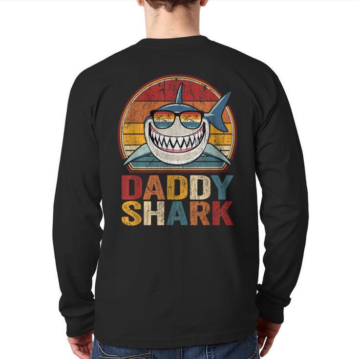 Daddy Shark Retro Shark Shirt Pajamas For Dad Dad Long Sleeve T-Shirt Back Print