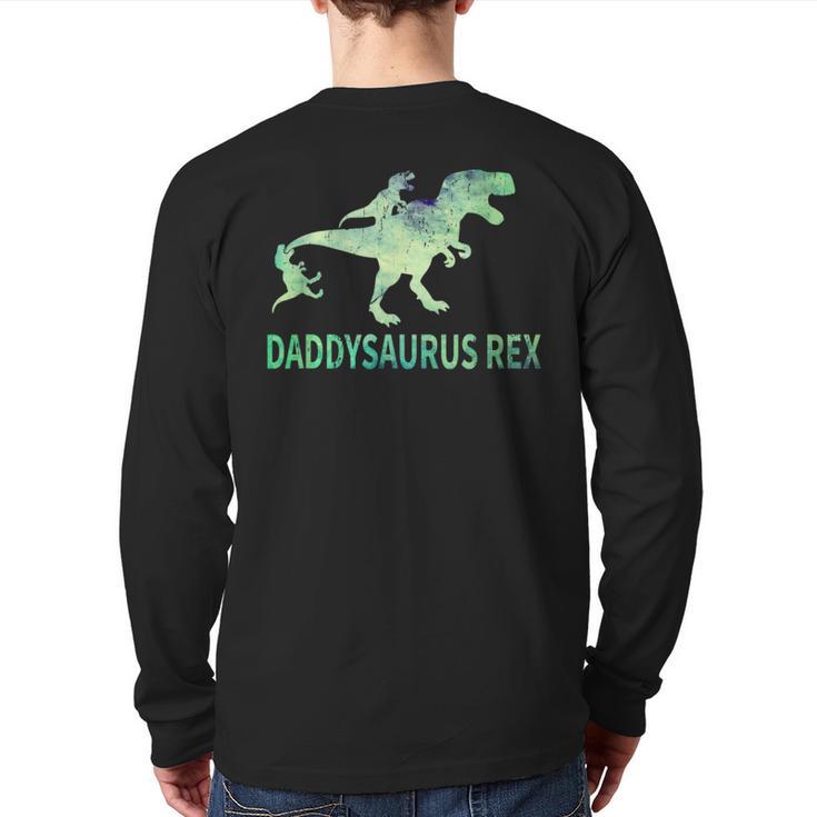 Daddysaurus T Rex Dinosaur Daddy Saurus Dad 2 Two Kids Dino Long Sleeve T-Shirt Back Print