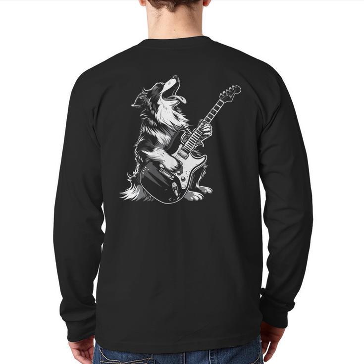 Dog Guitarist Guitar Australian Shepherd Dad Mom Long Sleeve T-Shirt Back Print