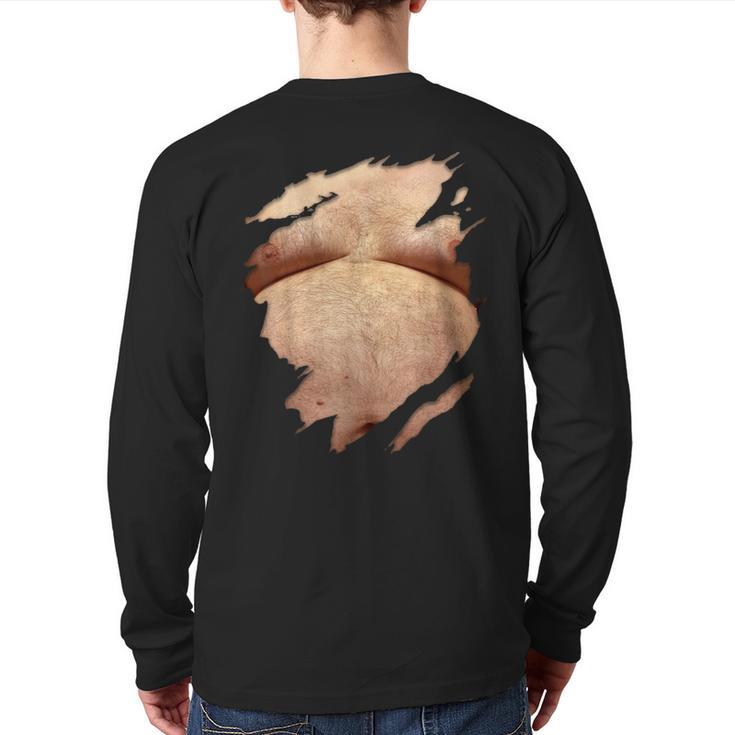 Fat Hairy Guy Big Stomach & Man Boobs Fat Dad BOD Long Sleeve T-Shirt Back Print