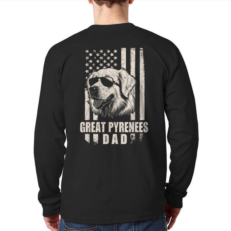 Great Pyrenees Dog Dad American Flag For Father Men Long Sleeve T-Shirt Back Print