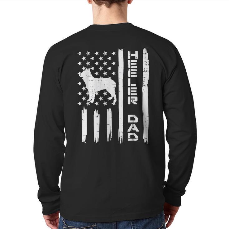 Heeler Dad Flag Vintage Blue Red Cattle Dog Patriot Men Long Sleeve T-Shirt Back Print