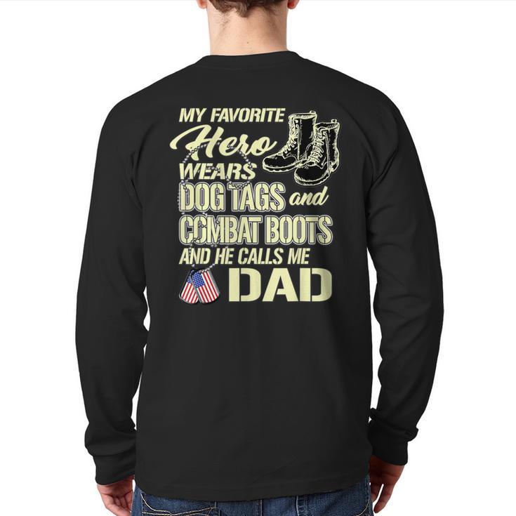 Hero Wears Dog Tags Combat Boots Proud Army Dad Father Long Sleeve T-Shirt Back Print