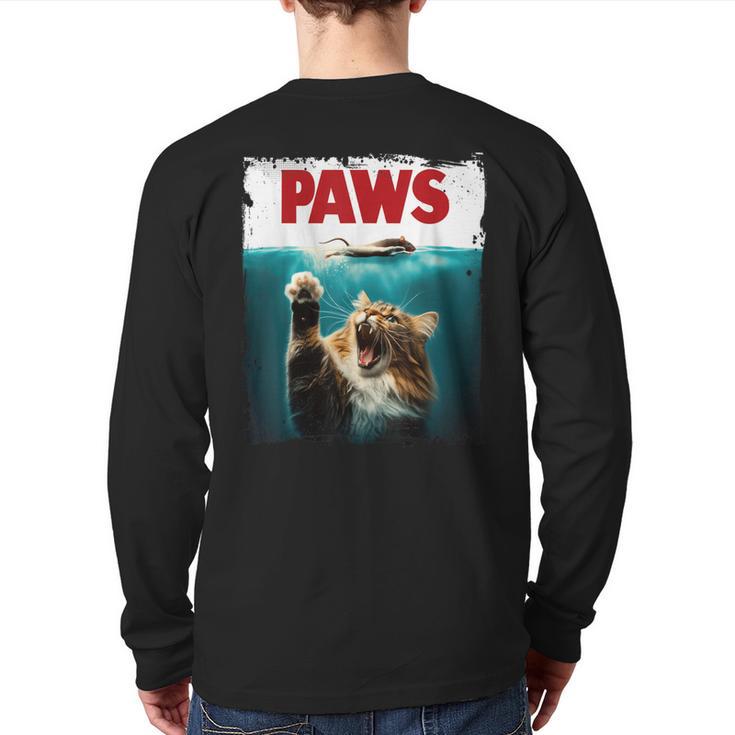 Humorous Paws Parody Cat Mouse For Cat Lover Cat Mom Cat Dad Long Sleeve T-Shirt Back Print