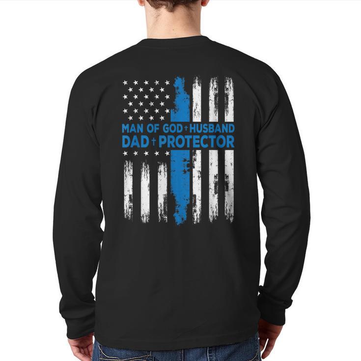 Jesus God Religious Man Of God Husband Dad Protector Long Sleeve T-Shirt Back Print