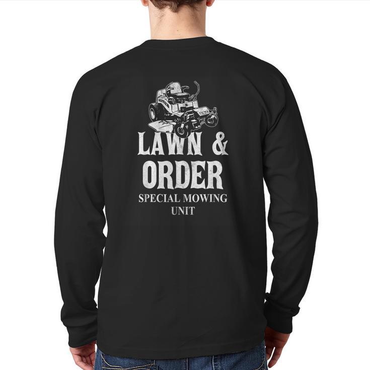 Lawn & Order Special Mowing Unit Dad Joke Lawn Mower Long Sleeve T-Shirt Back Print Lawn & Order Special Mowing Unit Dad Joke Lawn Mower Long Sleeve T-Shirt Back Print
