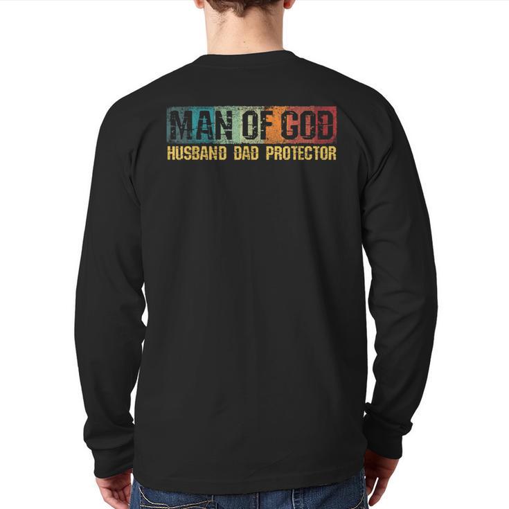Man Of God Husband Dad Protector Christian Faith Fathers Day Long Sleeve T-Shirt Back Print
