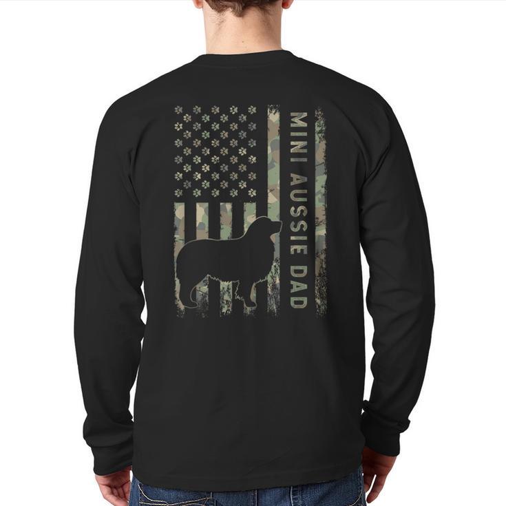 Mini Aussie Dad Australian Shepherd Dog Camo USA Flag Long Sleeve T-Shirt Back Print