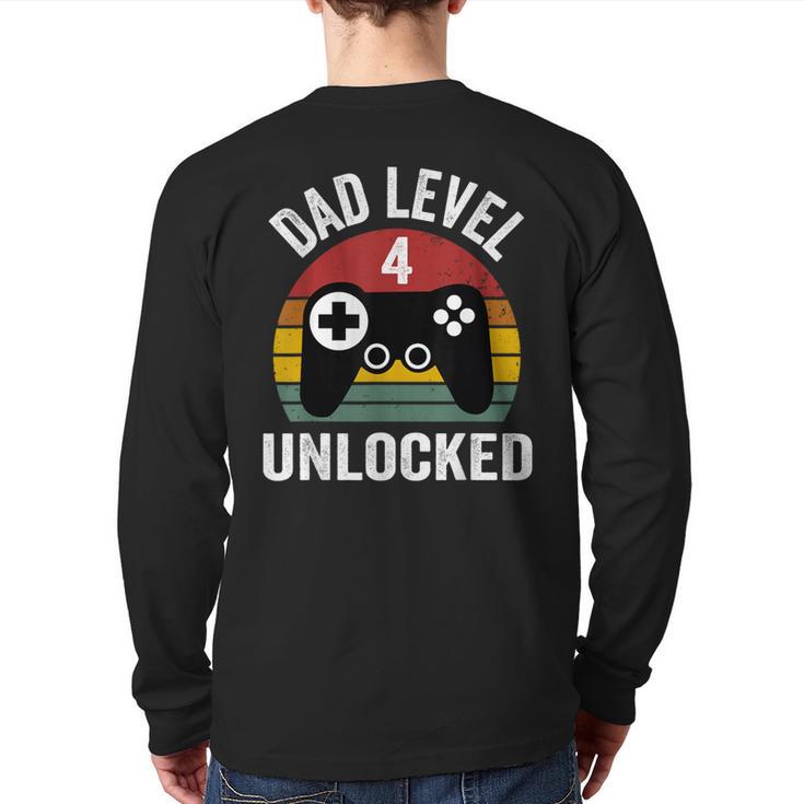 New Dad Shirt Dad Level 4 Unlocked For 4 Kids Gaming Long Sleeve T-Shirt Back Print
