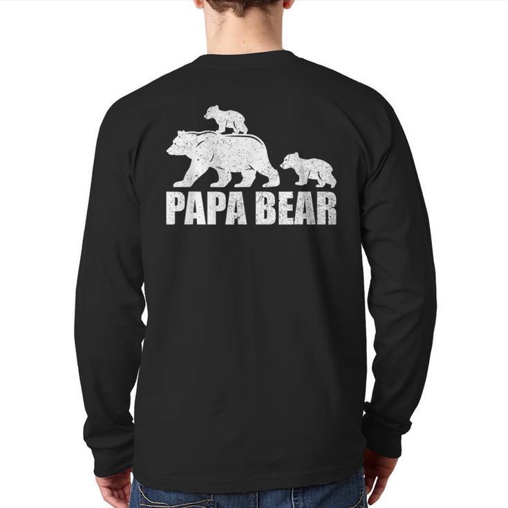 Papa Bear Two Cubs Shirt Daddy Bear Twin Tshirt Papa 2 Kids Long Sleeve T-Shirt Back Print