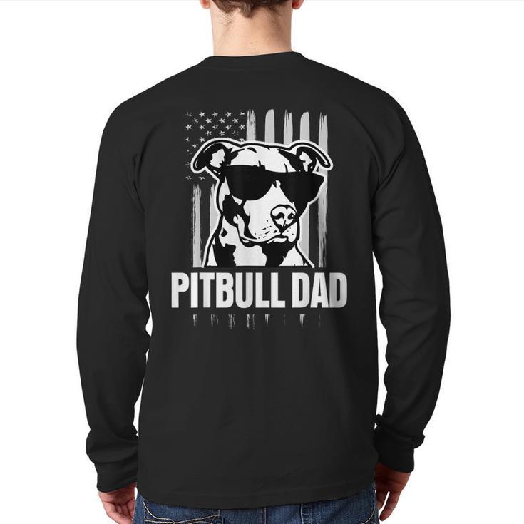 Pitbull Dad Men Pitbull Lover For Dog Dad American Flag Long Sleeve T-Shirt Back Print