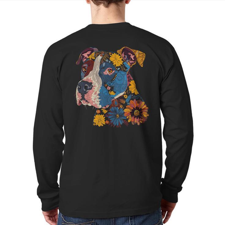 Pitbull Floral Dog Lover Vintage Flower Art Pitbull Mom Dad Long Sleeve T-Shirt Back Print