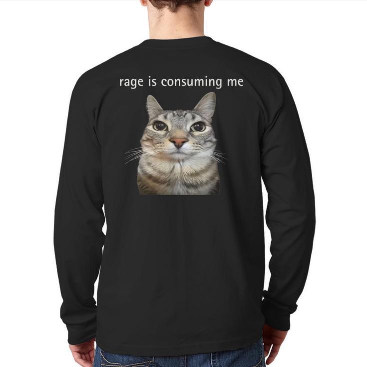 Rage Is Consuming Me Silly Staring Cat Meme Dad Mom Long Sleeve T-Shirt Back Print