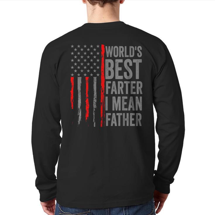 Retro Dad World's Best Farter I Mean Father Vintage Flag Usa Long Sleeve T-Shirt Back Print