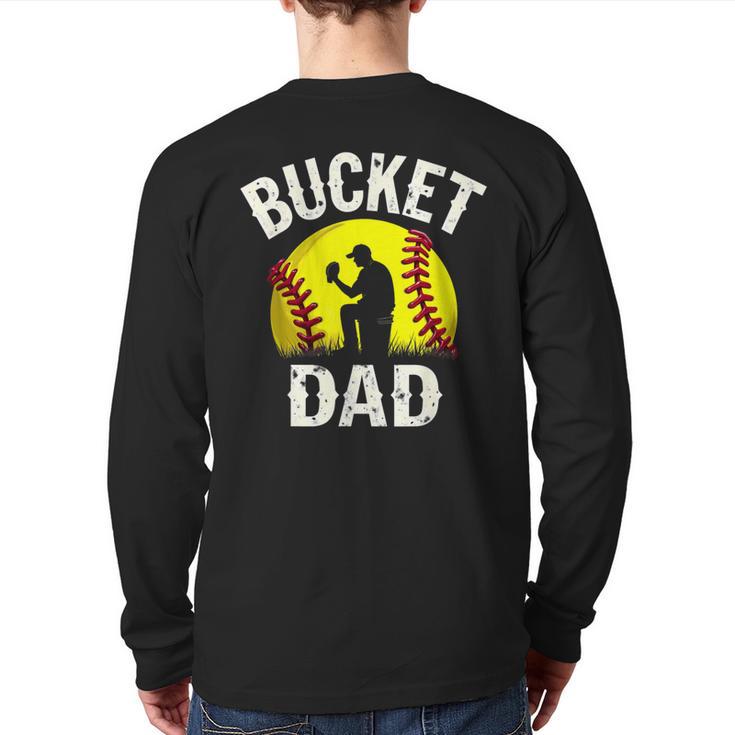 Retro Daddy Bucket Dad Softball Girl Long Sleeve T-Shirt Back Print