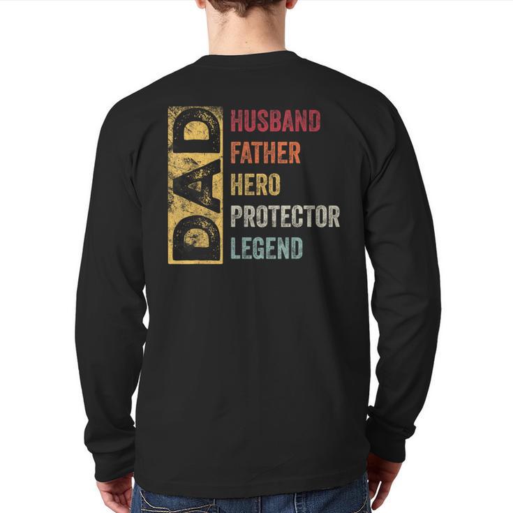 Retro Husband Father Hero Protector Legend Father Day Dad Long Sleeve T-Shirt Back Print