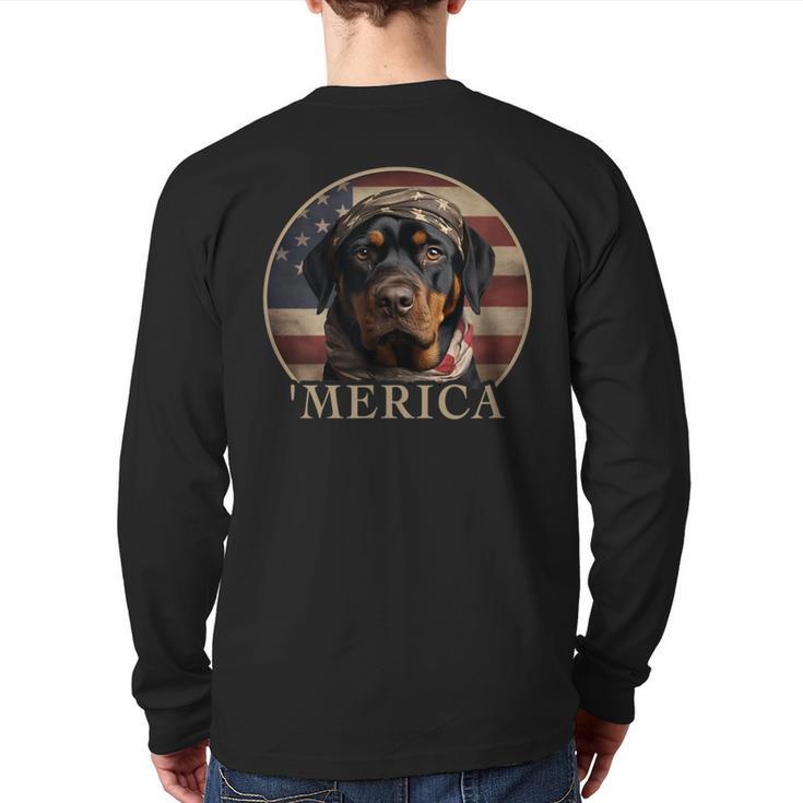 Rottie Dog Mom Dad 'Merica Rottweiler Long Sleeve T-Shirt Back Print