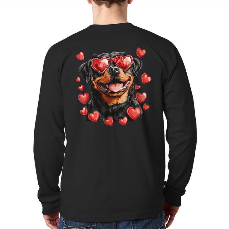 Rottweiler Heart Glasses Cute Rottie Dog Lover Mom Dad Kids Long Sleeve T-Shirt Back Print