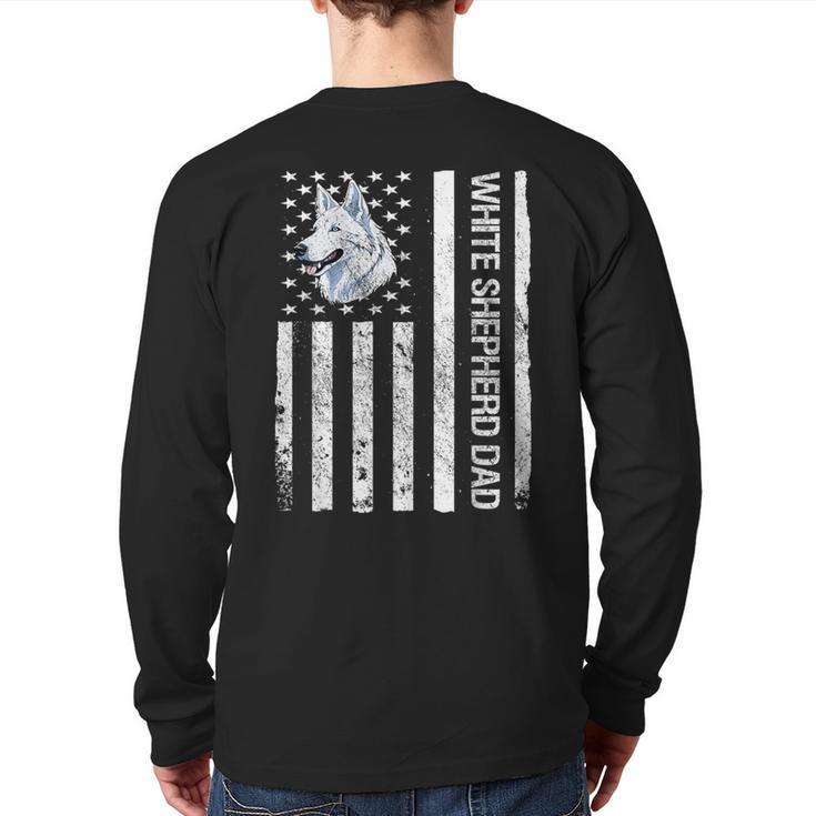 Shepherd Dad USA Flag White German Shepherd Long Sleeve T-Shirt Back Print