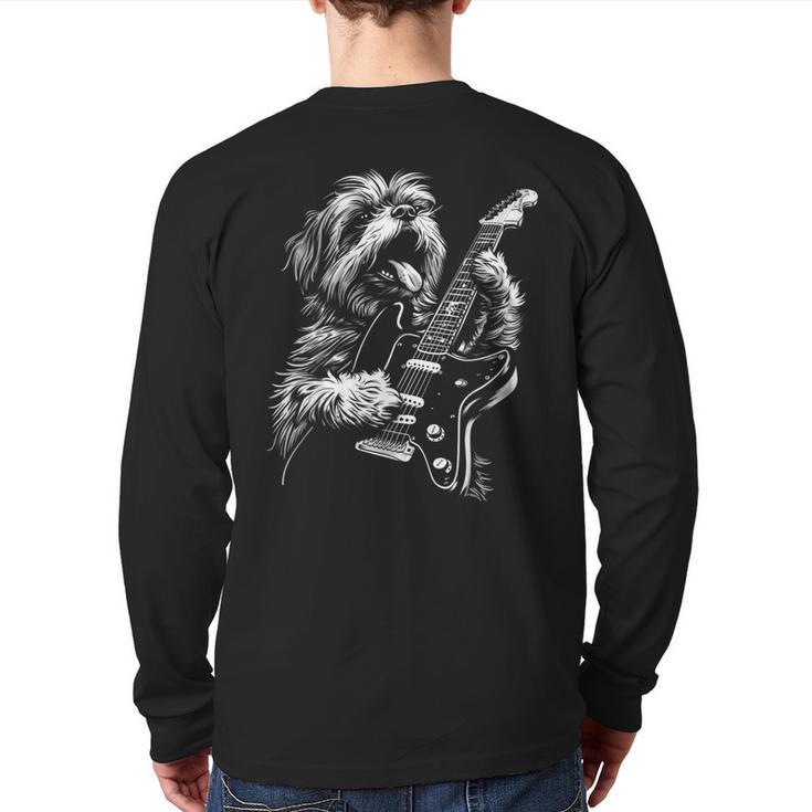Shih Tzu Dog Playing Electric Guitar Rock Dog Dad Men Women Kids Long Sleeve T-Shirt Back Print
