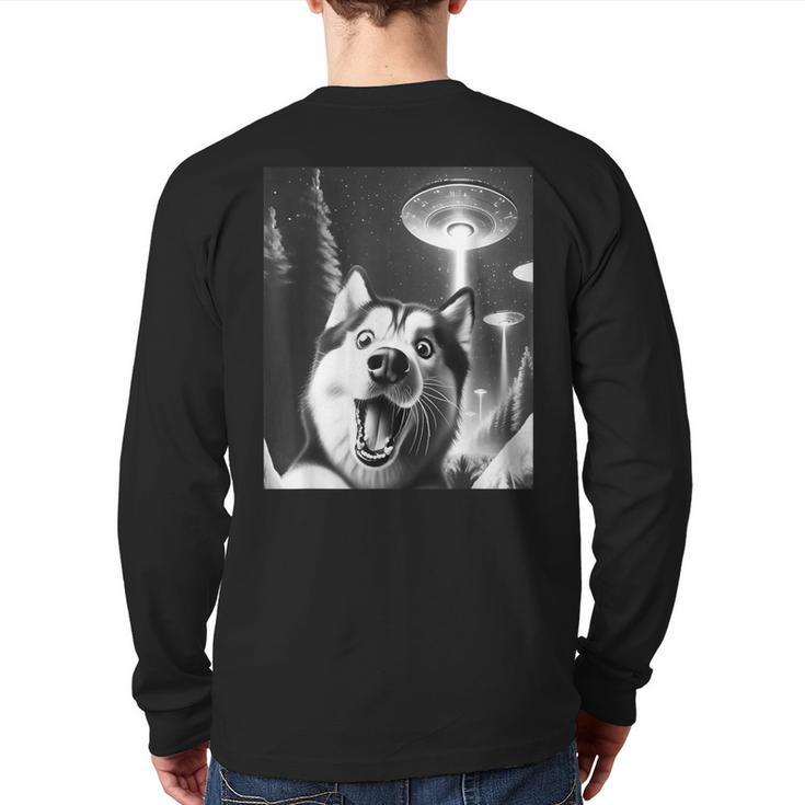 Siberian Husky Alien UFO Taking a Selfie Dog Mom Dad Long Sleeve T-Shirt Back Print