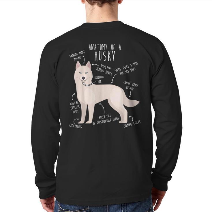 Siberian Husky Dog Anatomy Pet Mom Cute Dog Dad Men Women Kids Long Sleeve T-Shirt Back Print