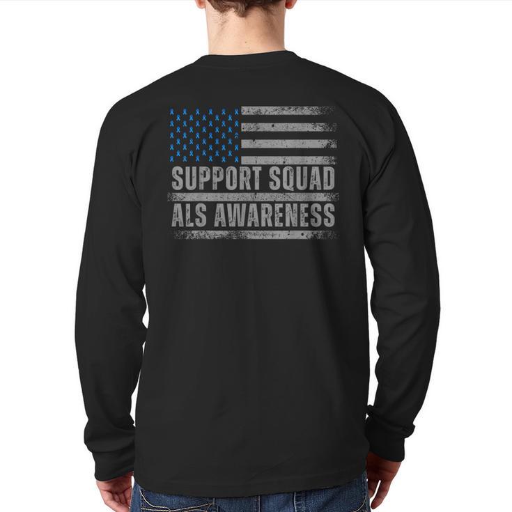 Support ALS Awareness Month USA American Flag Men Dad Long Sleeve T-Shirt Back Print