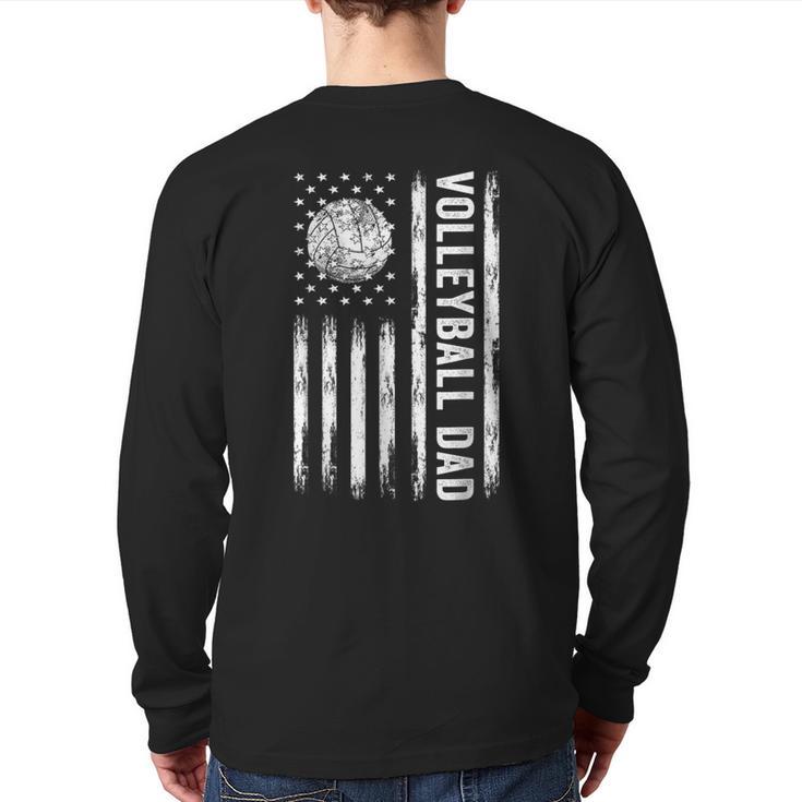 USA Flag Volleyball Dad Father's Day Long Sleeve T-Shirt Back Print
