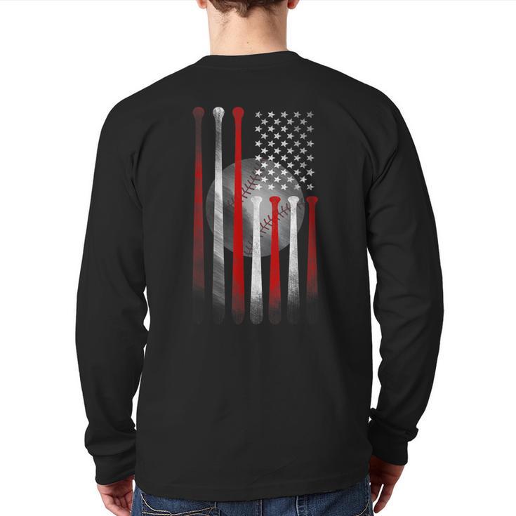 Vintage Baseball American Flag Classic Fit Tee For Dad And Mom Long Sleeve T-Shirt Back Print