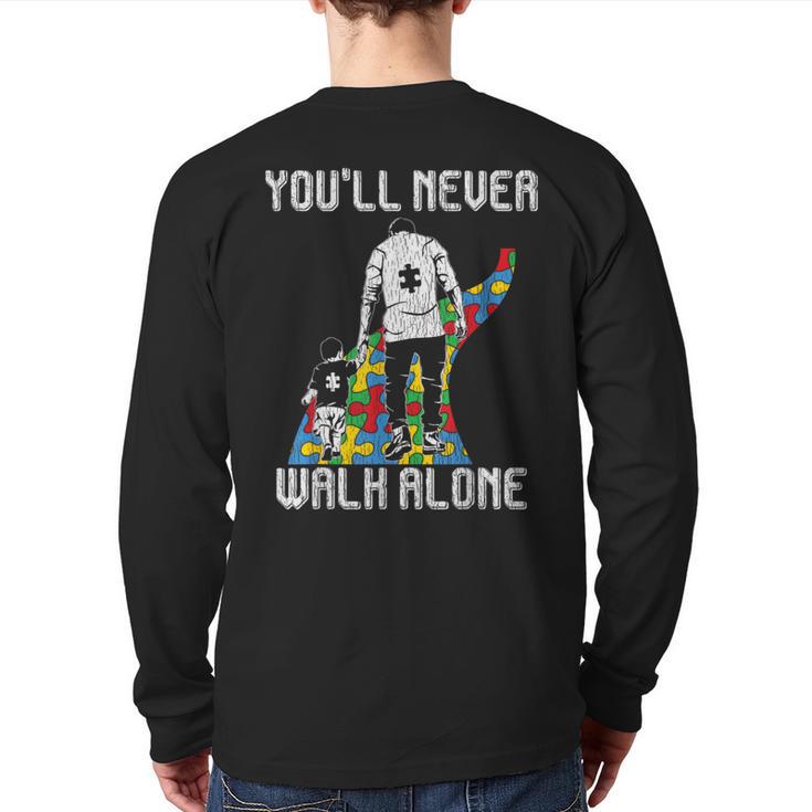 Vintage Father Son Family Autistic Kids Autism Awareness Dad Long Sleeve T-Shirt Back Print