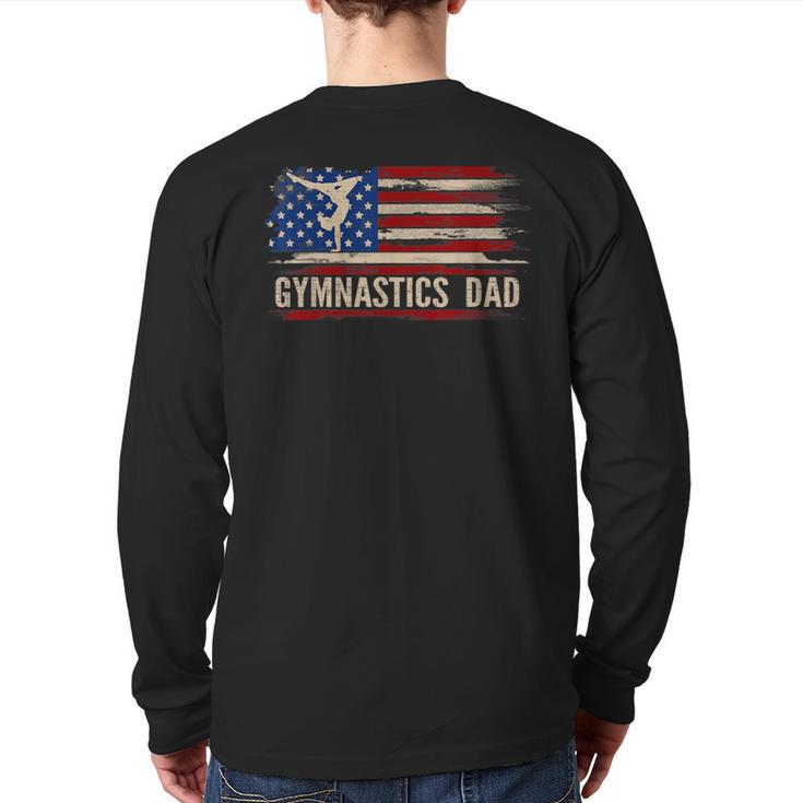 Vintage Gymnastics Dad American USA Flag Sports Long Sleeve T-Shirt Back Print